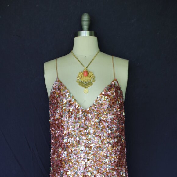 Ashish Rose Sequins slip Mini tunic Dress metallic beaded Blush Pink M - Picture 10 of 15